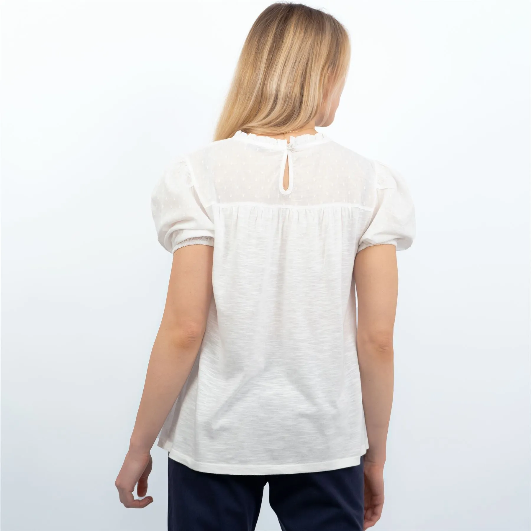 Womens White Short Sleeve Pleated Top