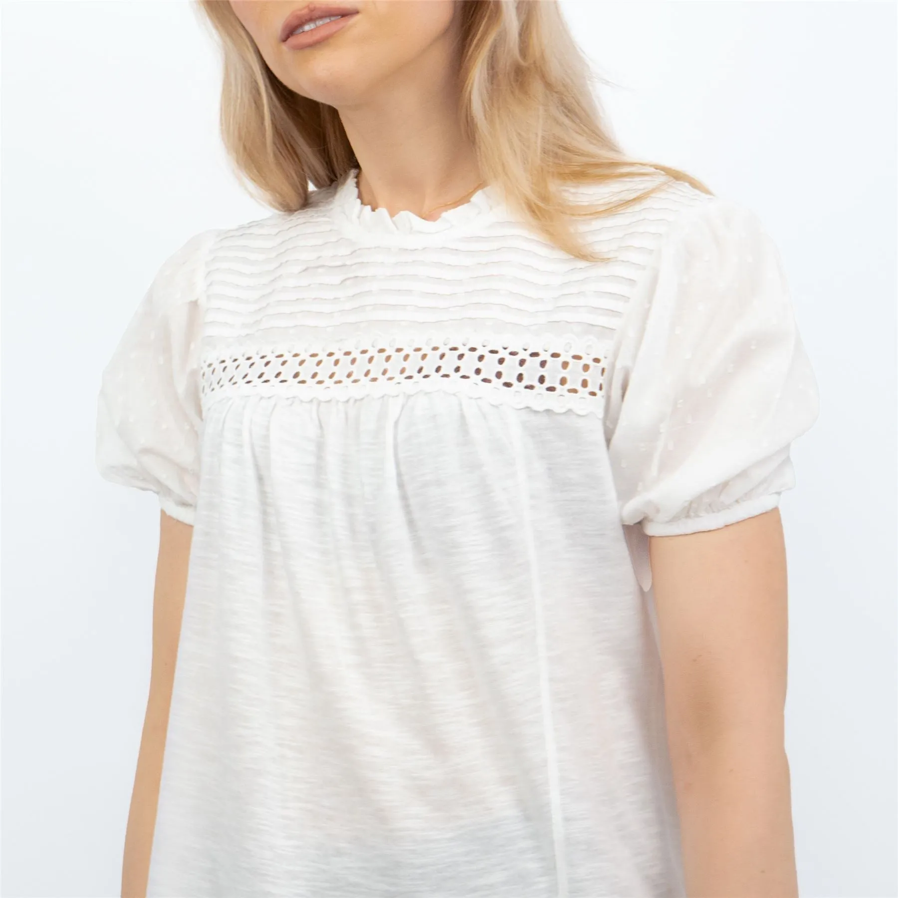 Womens White Short Sleeve Pleated Top