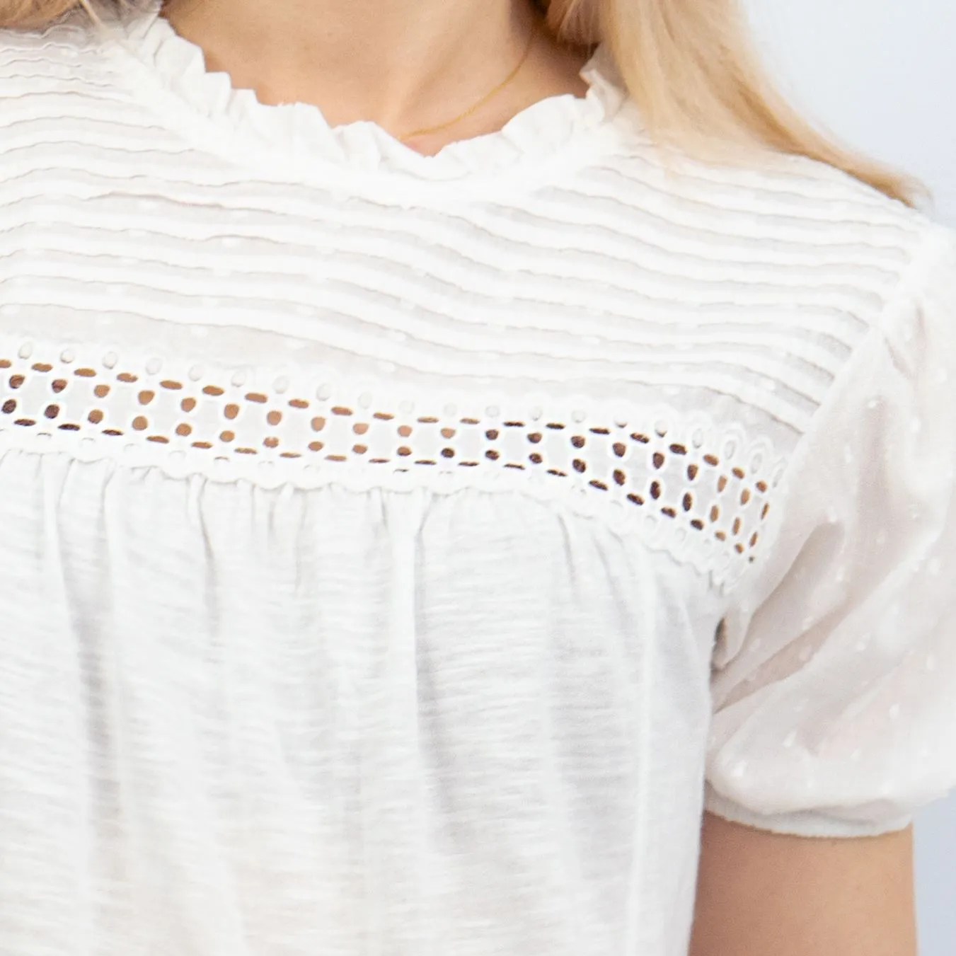 Womens White Short Sleeve Pleated Top