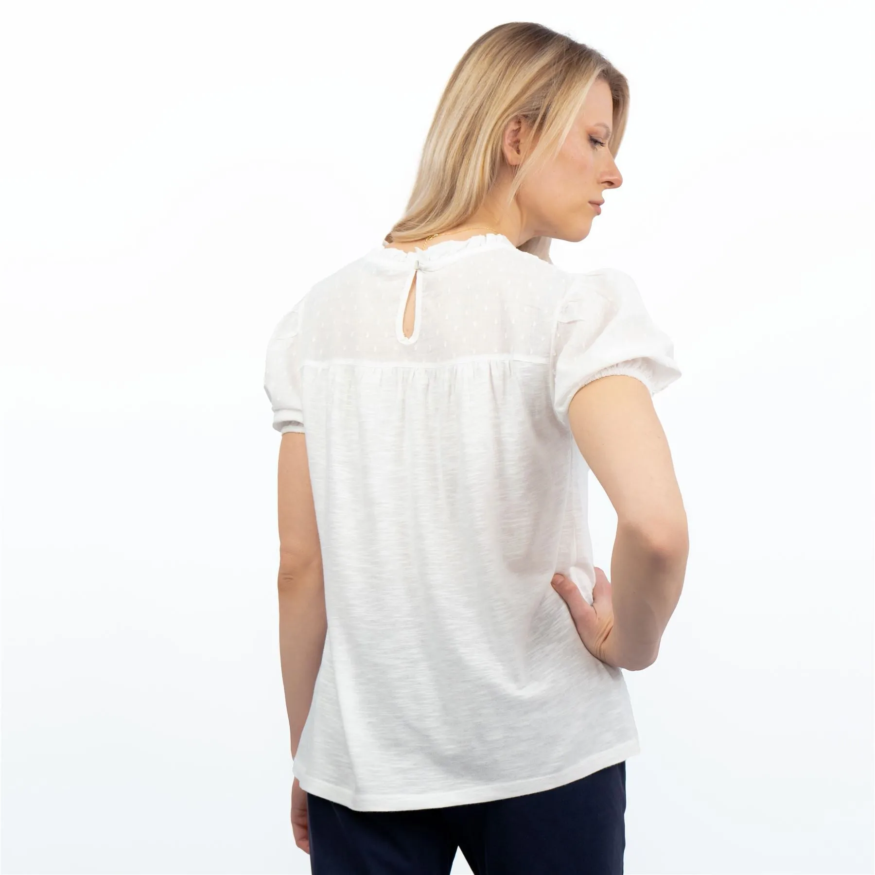 Womens White Short Sleeve Pleated Top