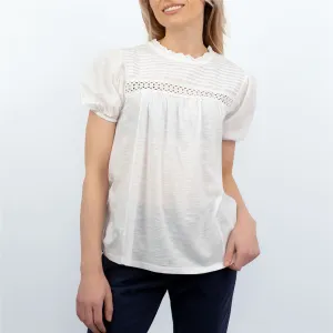 Womens White Short Sleeve Pleated Top